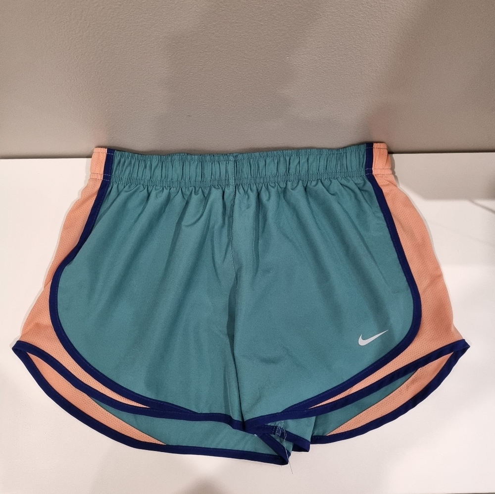 NIKE Running Gym Shorts, Size Medium, Teal & Orange with Navy Trim - Picture 4 of 10